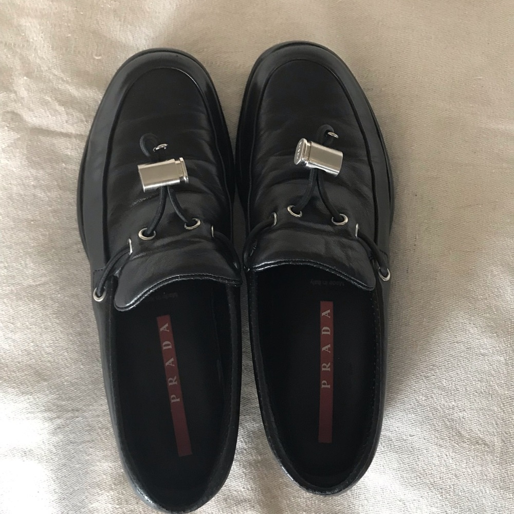 PRADA Black Slip-on Leather Loafers Size 38.5